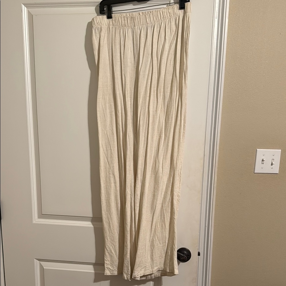 Cream Wide-Leg linen Pants